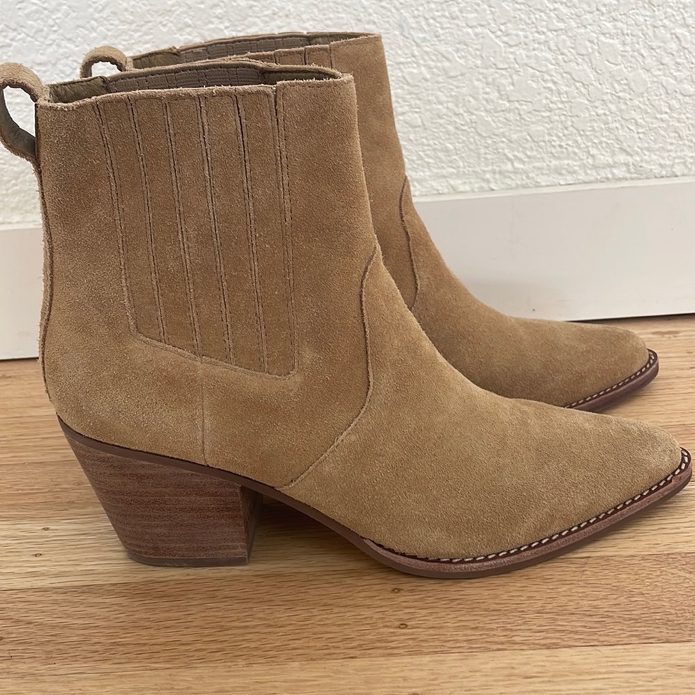 J Crew tan suede western ankle boot